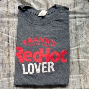 Frank’s Red Hot Charcoal Gray Tee with Red and White Print